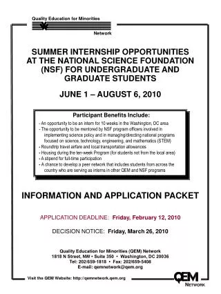 INFORMATION AND APPLICATION PACKET APPLICATION DEADLINE: Friday, February 12, 2010 DECISION NOTICE: Friday, March 26