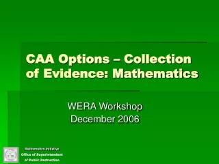 CAA Options – Collection of Evidence: Mathematics