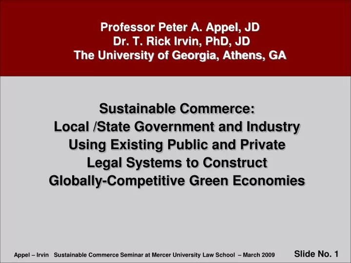 professor peter a appel jd dr t rick irvin phd jd the university of georgia athens ga