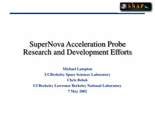 SuperNova Acceleration Probe Research and Development Efforts