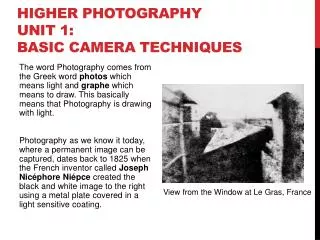 Higher Photography Unit 1: Basic Camera Techniques