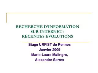 recherche d information sur internet recentes evolutions