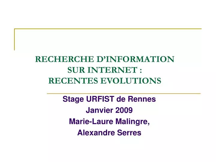 recherche d information sur internet recentes evolutions