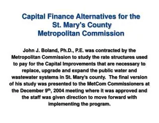 Capital Finance Alternatives for the St. Mary's County Metropolitan Commission