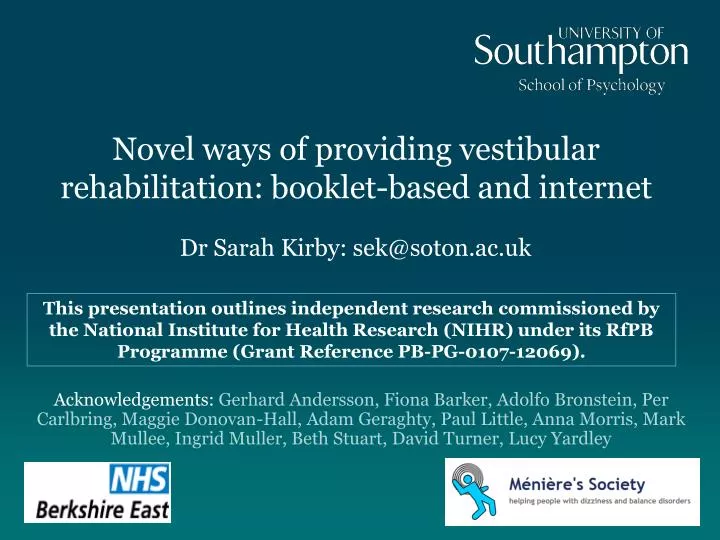novel ways of providing vestibular rehabilitation booklet based and internet