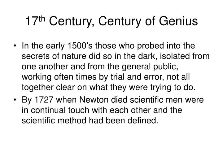 17 th century century of genius
