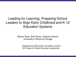 Leading for Learning: Preparing School Leaders to Align Early Childhood and K-12 Education Systems