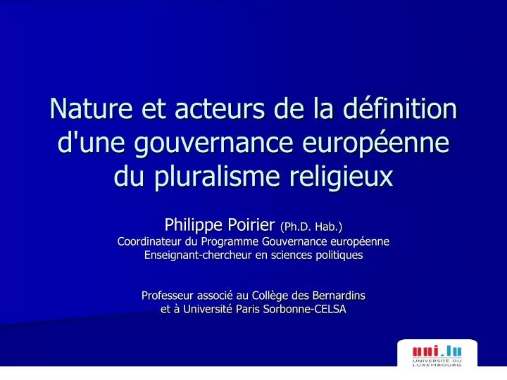 nature et acteurs de la d finition d une gouvernance europ enne du pluralisme religieux