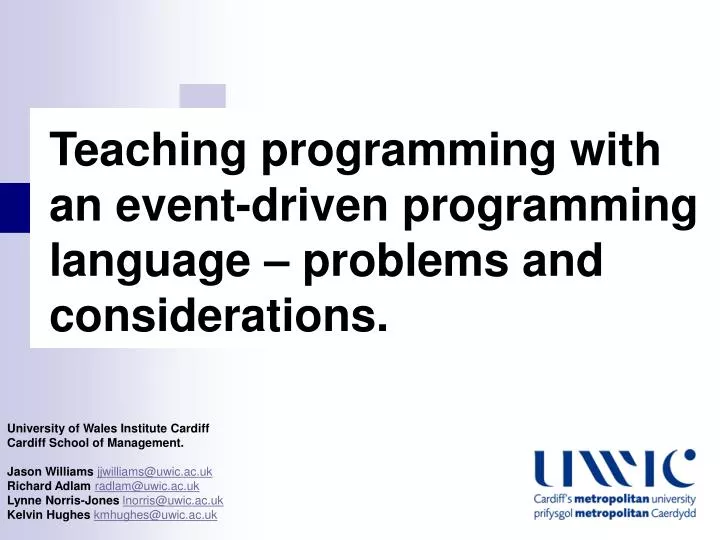 teaching programming with an event driven programming language problems and considerations