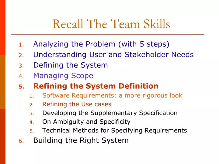 recall the team skills