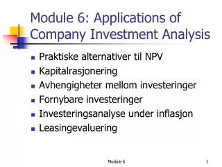 module 6 applications of company investment analysis