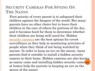 Security Cameras For Spying On The Nanny
