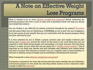 A Note on Effective Weight Loss Programs
