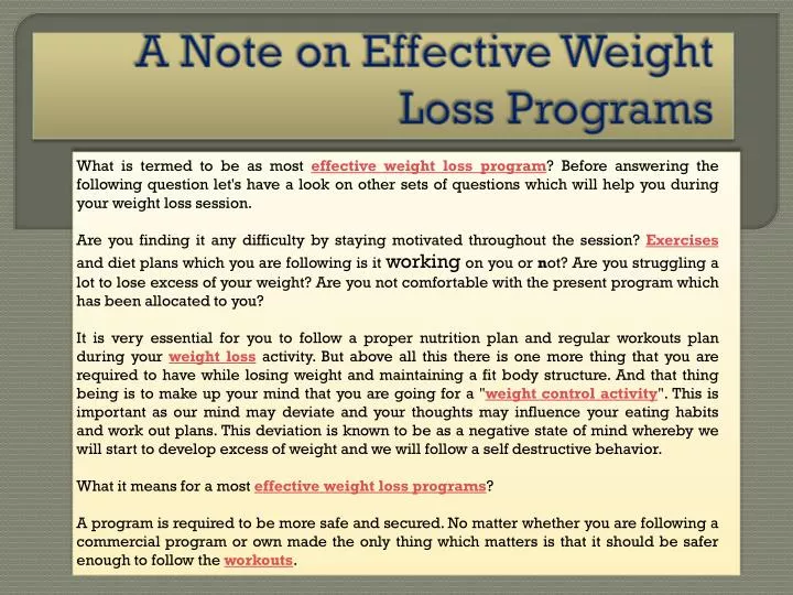 a note on effective weight loss programs