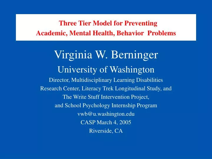 three tier model for preventing academic mental health behavior problems