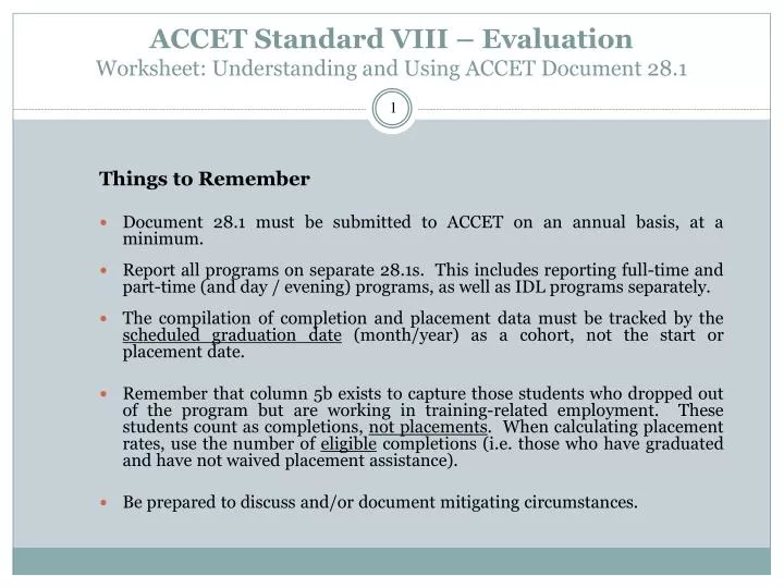 accet standard viii evaluation worksheet understanding and using accet document 28 1