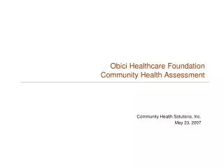 Obici Healthcare Foundation Community Health Assessment