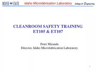 CLEANROOM SAFETY TRAINING ET105 &amp; ET107