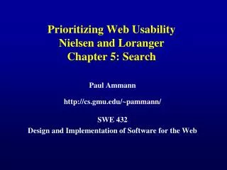 Prioritizing Web Usability Nielsen and Loranger Chapter 5: Search