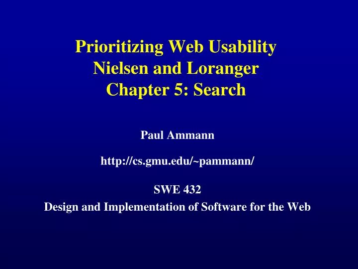 prioritizing web usability nielsen and loranger chapter 5 search