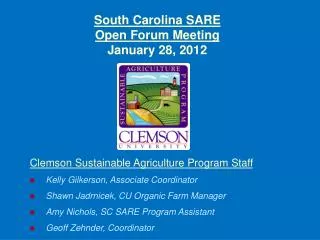 South Carolina SARE Open Forum Meeting January 28, 2012