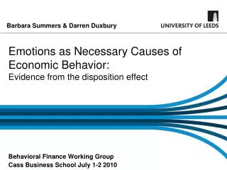 Emotions as Necessary Causes of Economic Behavior: Evidence from the disposition effect
