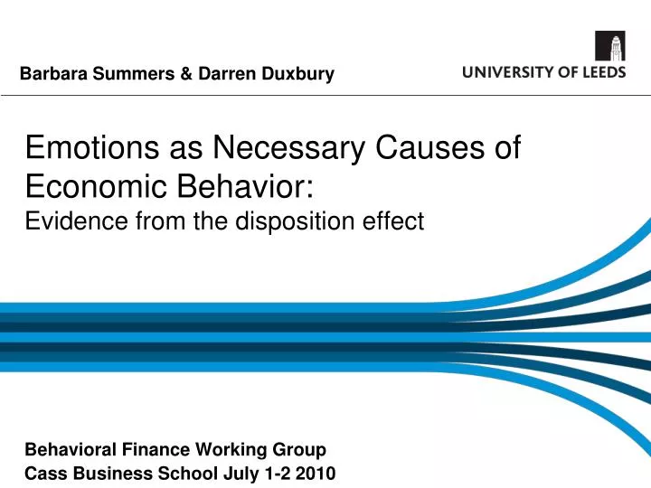 emotions as necessary causes of economic behavior evidence from the disposition effect