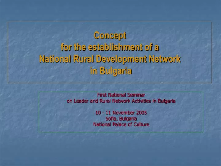 concept for the establishment of a national rural development network in bulgaria