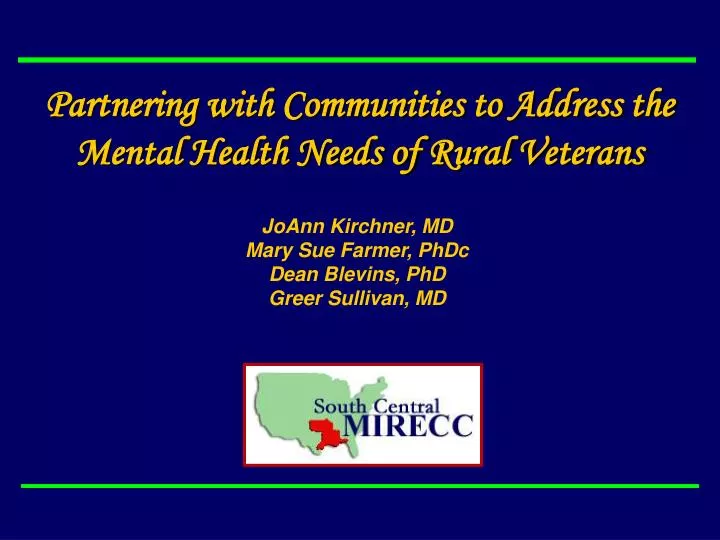 partnering with communities to address the mental health needs of rural veterans