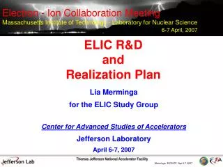 ELIC R&amp;D and Realization Plan