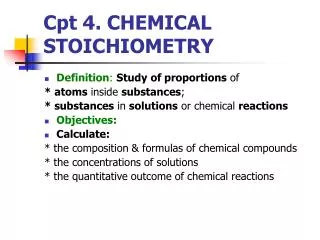 Cpt 4. CHEMICAL STOICHIOMETRY