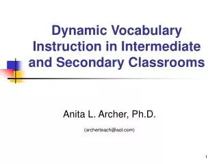 Dynamic Vocabulary Instruction in Intermediate and Secondary Classrooms