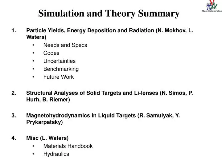 simulation and theory summary