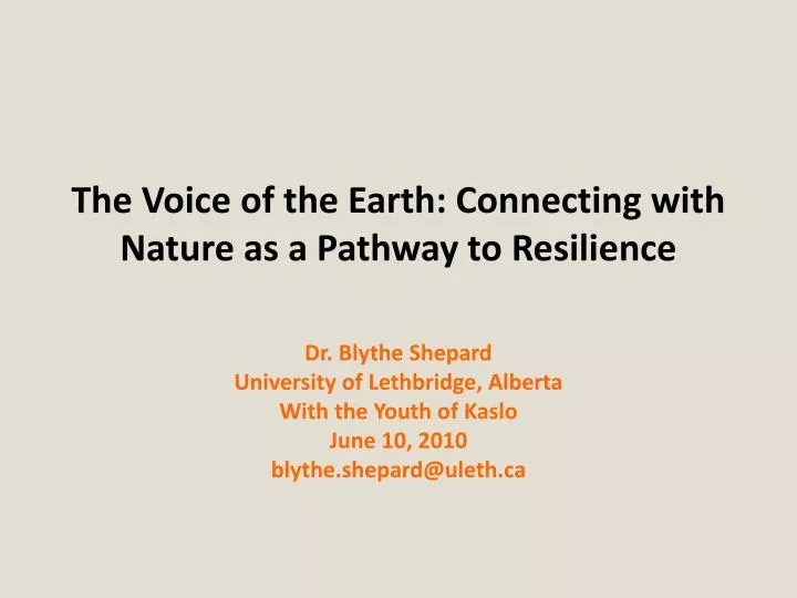 the voice of the earth connecting with nature as a pathway to resilience