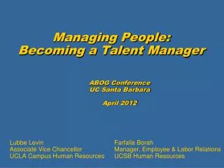 Managing People: Becoming a Talent Manager