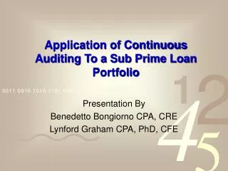 Application of Continuous Auditing To a Sub Prime Loan Portfolio