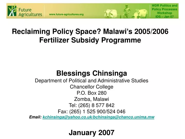 reclaiming policy space malawi s 2005 2006 fertilizer subsidy programme