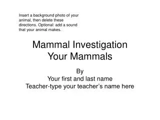 Mammal Investigation Your Mammals