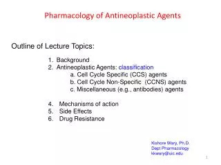 Pharmacology of Antineoplastic Agents