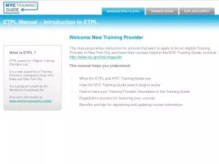 INTRODUCTION TO ETPL