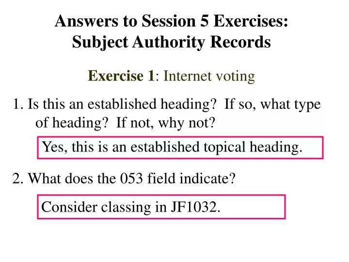 answers to session 5 exercises subject authority records