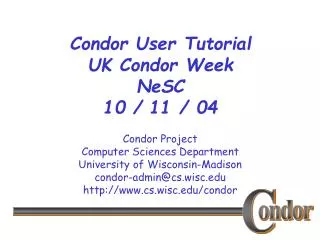 Condor User Tutorial UK Condor Week NeSC 10 / 11 / 04
