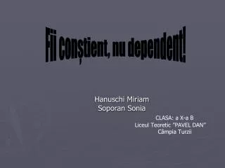 Hanuschi Miriam Soporan Sonia CLASA : a X-a B 				 Liceul Teoretic ’’PAVEL DAN’’ C â mpia Turzii