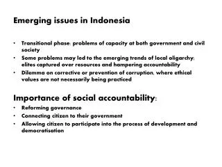 Emerging issues in Indonesia