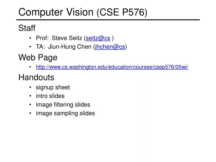 computer vision cse p576