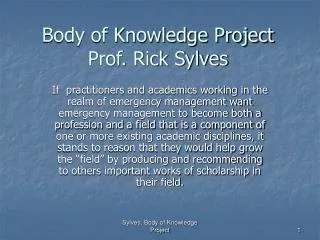 Body of Knowledge Project Prof. Rick Sylves