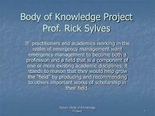 body of knowledge project prof rick sylves