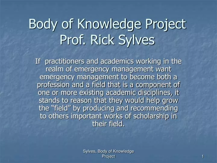 body of knowledge project prof rick sylves