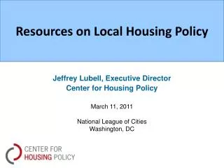Resources on Local Housing Policy