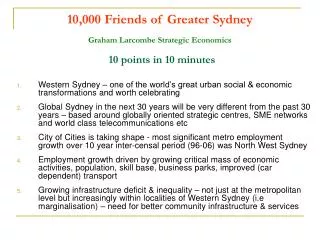 10,000 Friends of Greater Sydney Graham Larcombe Strategic Economics 10 points in 10 minutes